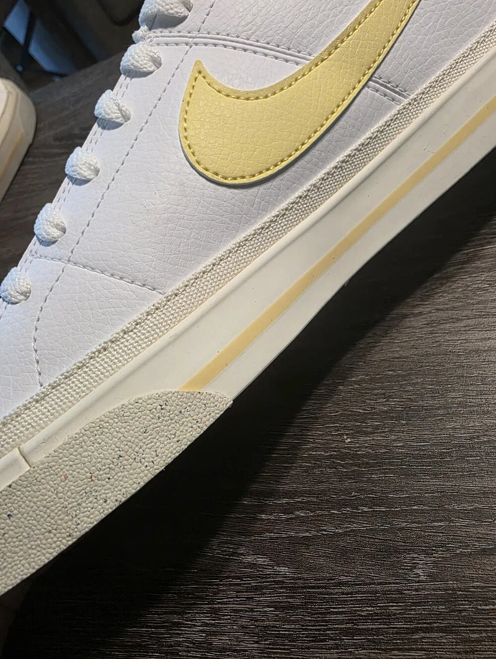 Nike Court Legacy Next Nature White Low-Top Sneakers with Pale Yellow Swoosh